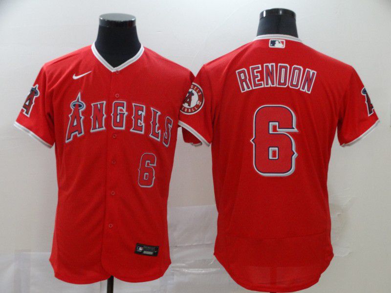 Men Los Angeles Angels #6 Rendon Red Nike Elite MLB Jerseys